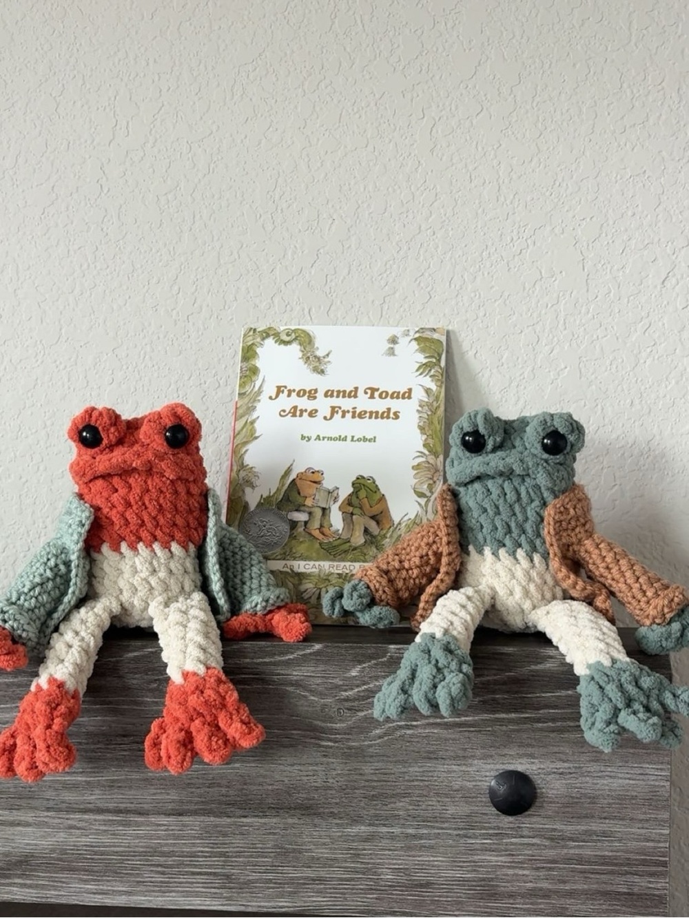 Handmade Crochet Frog and Toad with book